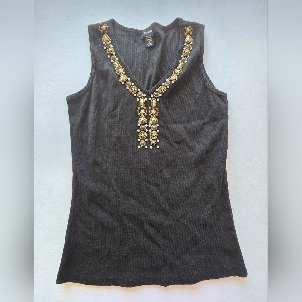 Kaktus Black Tank Top with Gold Accents